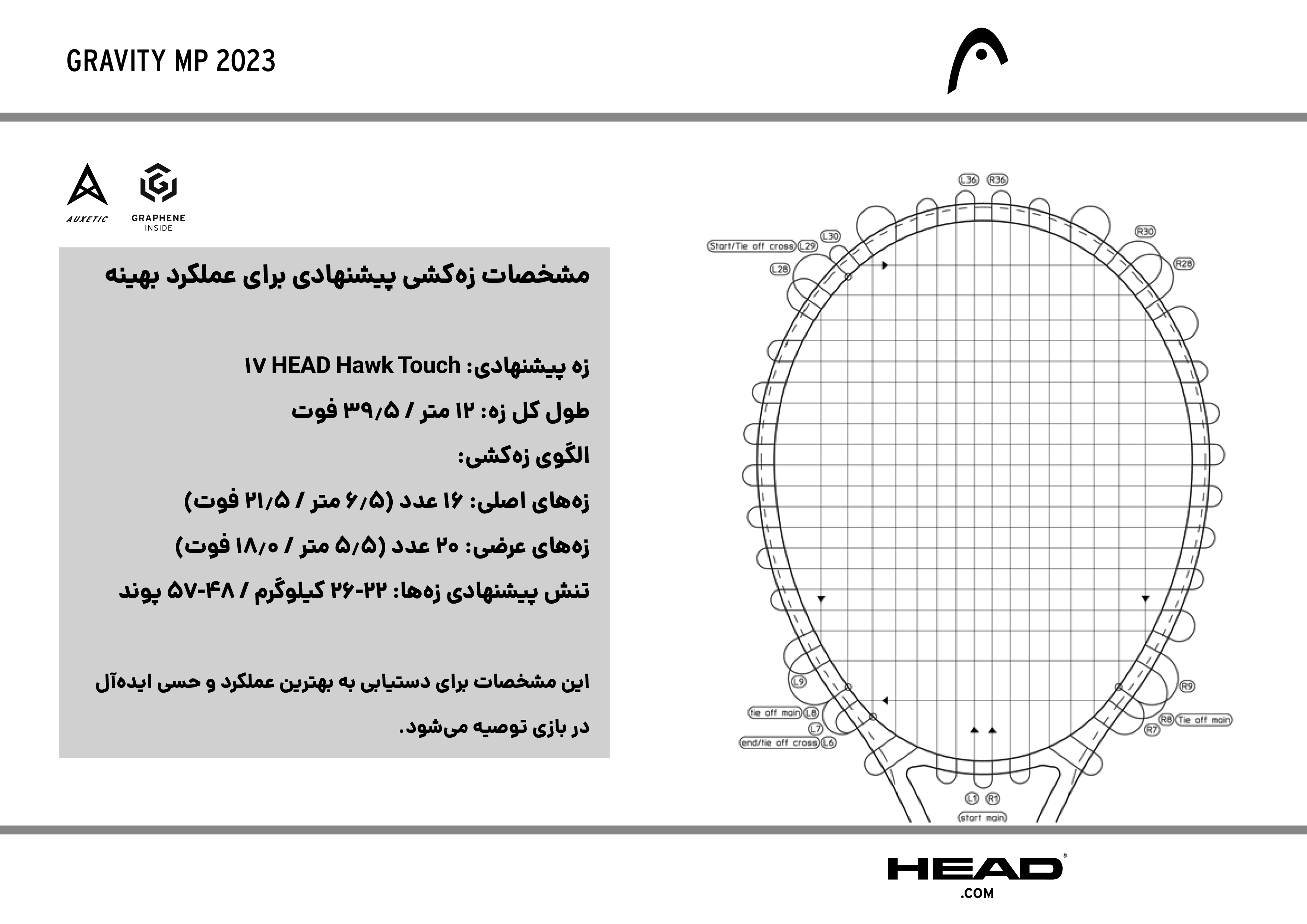نحوه زه‌کشی راکت تنیس هد سری Gravity مدل MP 2023