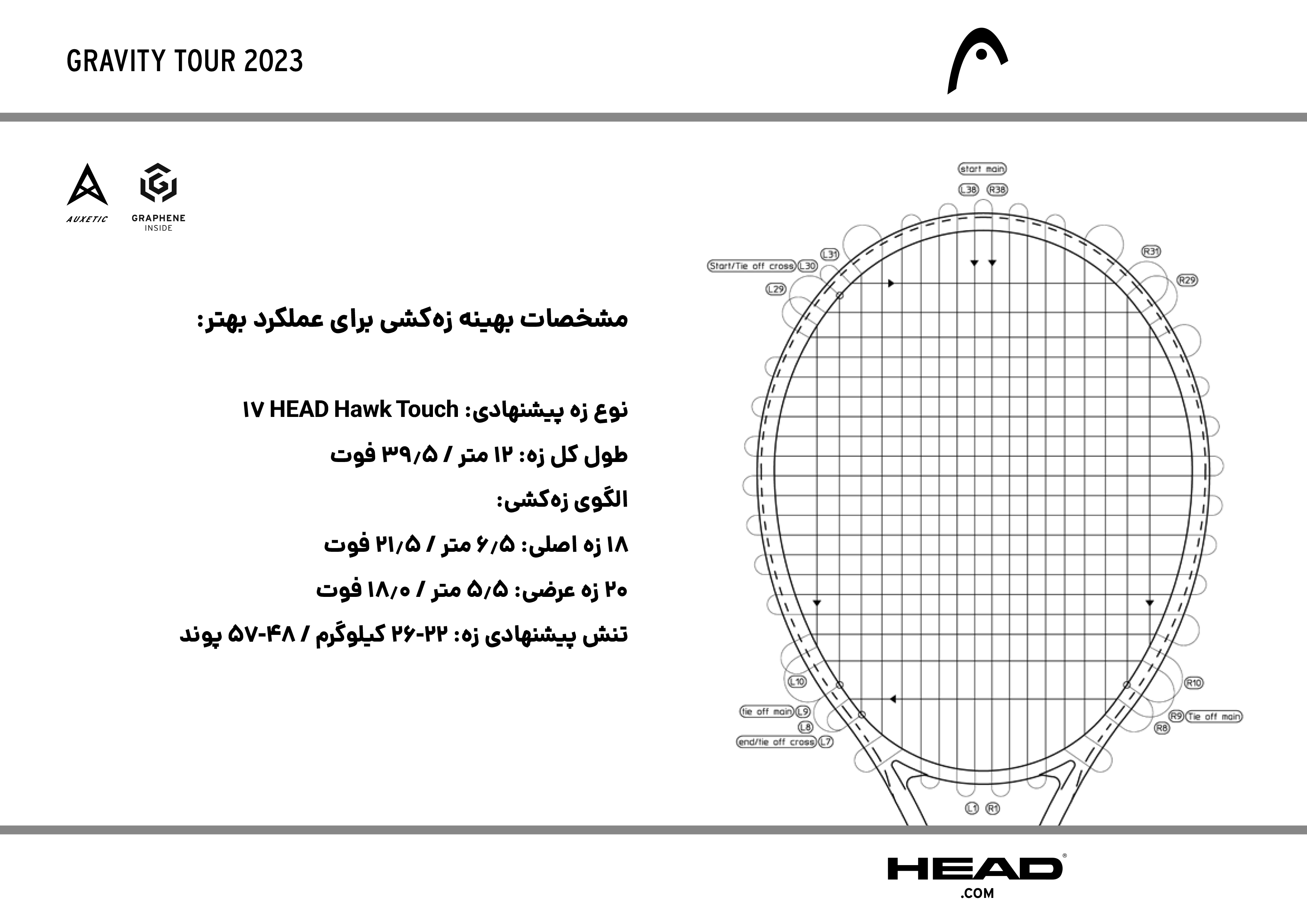 نحوه زه‌کشی راکت تنیس هد سری Gravity مدل TOUR 2023